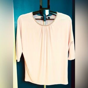 New York & Company Peach Blouse with Beaded Neckline